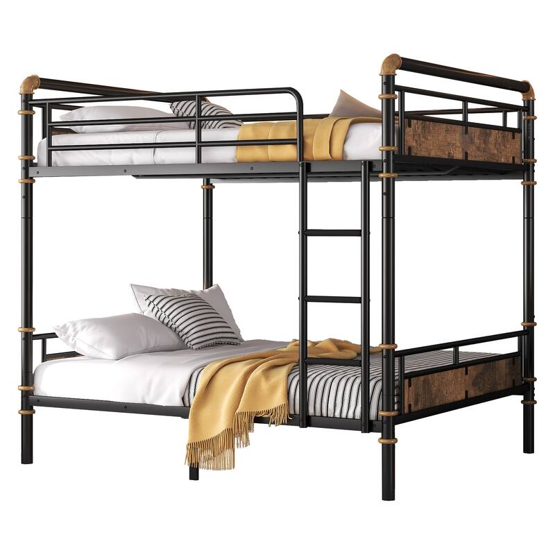 Full over Full Metal Bunk Bed, Industrial Detachable Bunkbeds with Safety Guard Rails for Teens