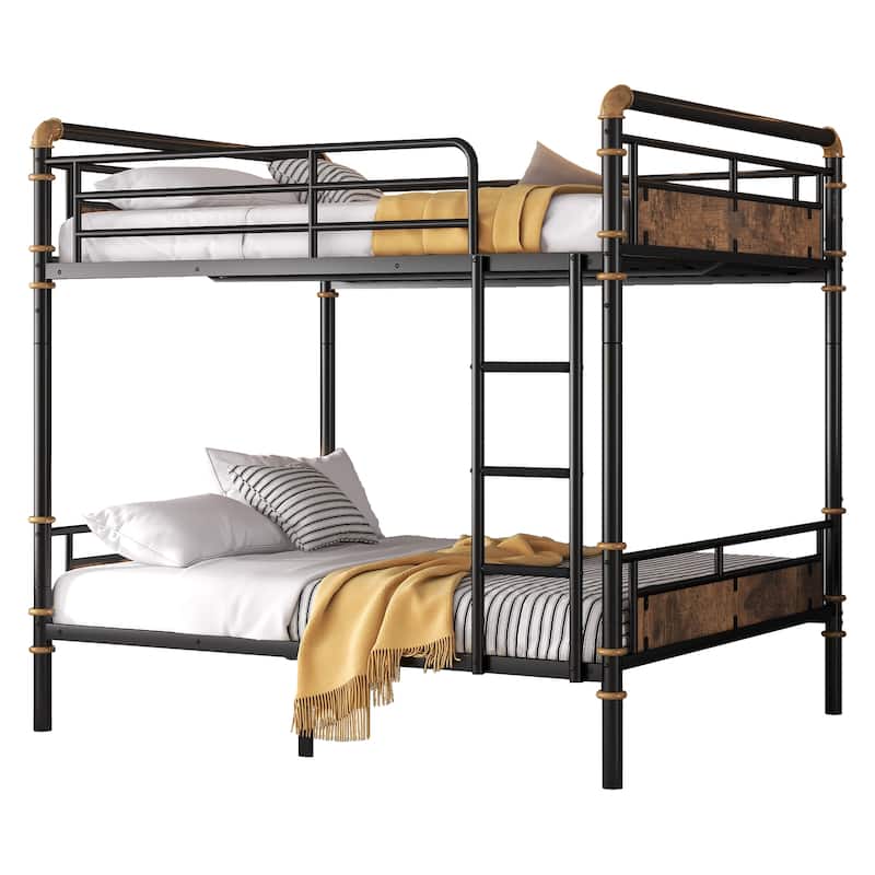 Metal Bunk Bed Retro Bed Frame with Ladder and Guardrail, Industrial Detachable Bunkbeds Convertible to 2 Platform Beds Frame
