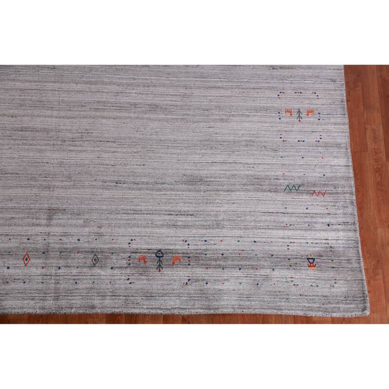 Hand Knotted Oriental 100% Wool Carpet Tribal Tribal Greys & Charcoal Gabbeh Area Rug - 12' 2'' X 9' 2''