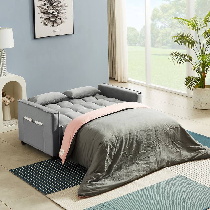 Modern Velvet Convertible Loveseat Sleeper Sofa Couch with Adjustable Backrest