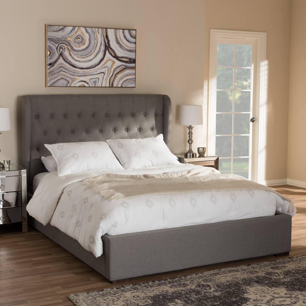 Penelope Modern and Contemporary Light Grey Fabric Queen Size Gas-Lift Platform Bed
