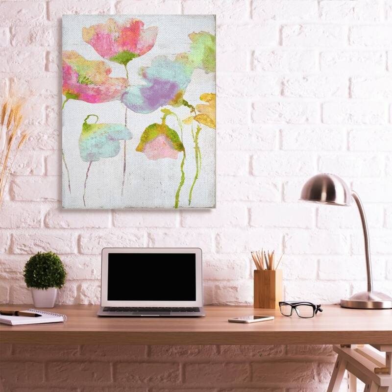 Stupell Saturated Watercolor Flowers Whimsical Blue Pink Green Canvas Wall Art