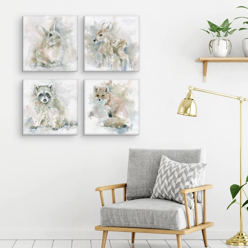 Watercolor Fawn, Fox, Rabbit, Raccoon by Paul Brent Canvas Art Prints