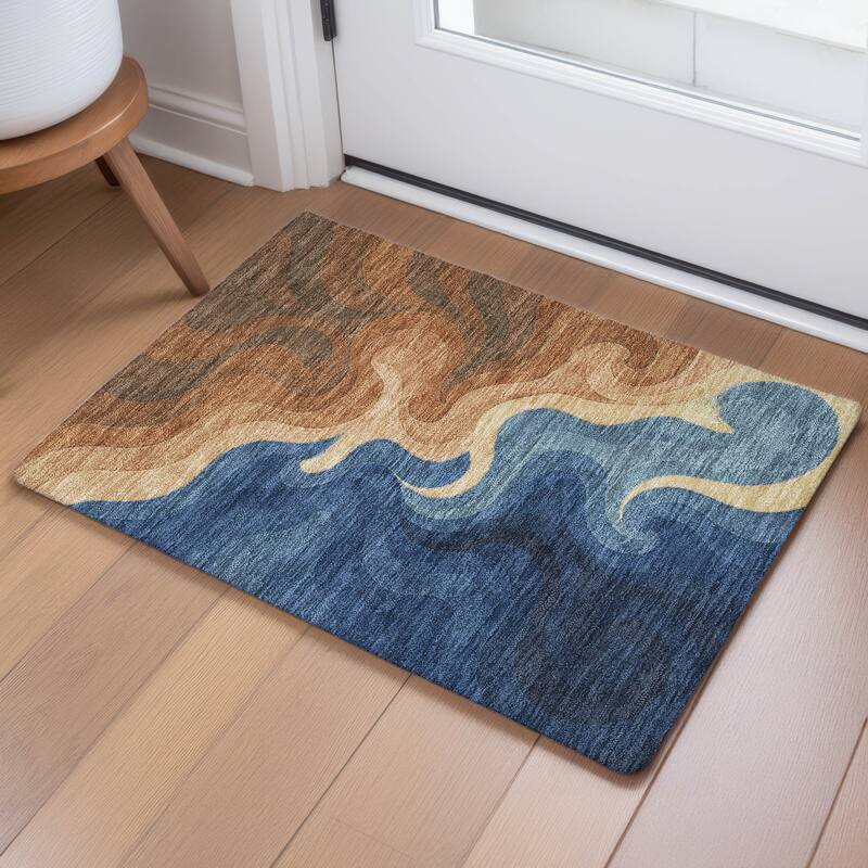 Machine Washable Indoor/ Outdoor Modern Dejuan Chantille Rug