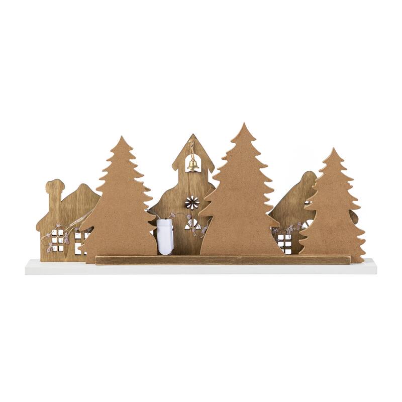 Glitzhome 20"L Lighted Wooden Christmas Villages Table Decor
