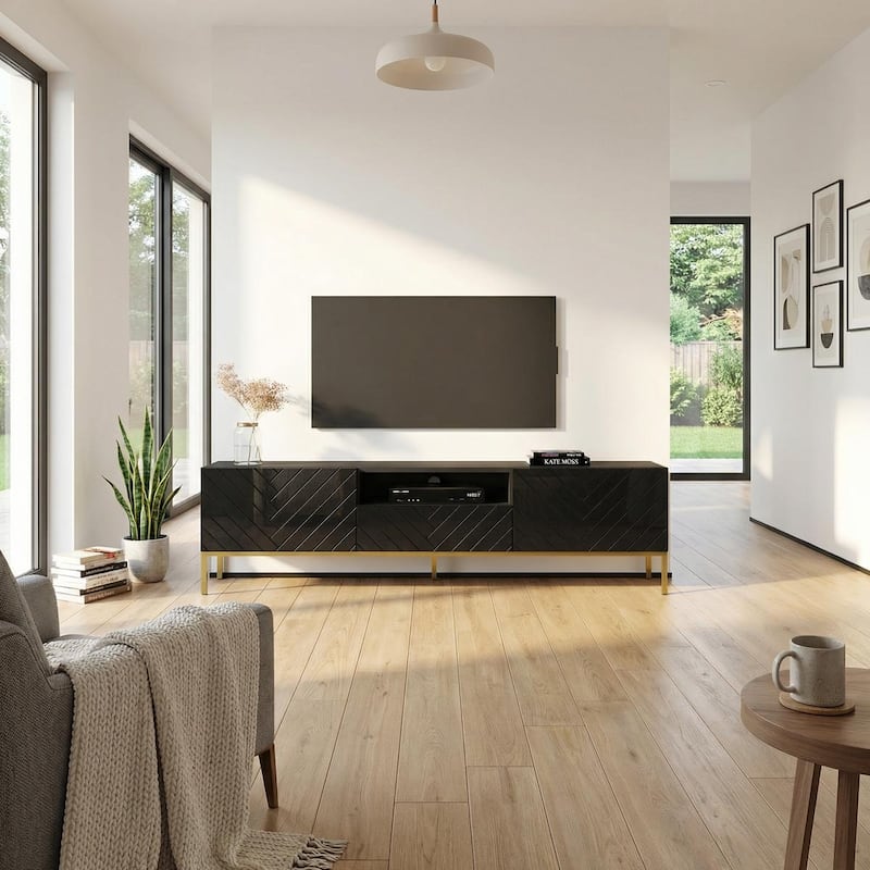 Meble Furniture Gala 01 Modern 75" TV Stand Entertainment Center with High Gloss Fronts and Matte Body for up to 80" TVs