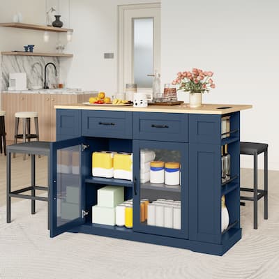Moasis 47 Inch Mobile Storage Kitchen Island with 2 Seating,Rolling Islands Table with Power Outlet