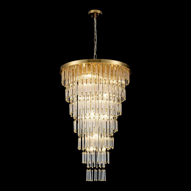 Gold Modern Clear Glass Tiered Large Chandelier - 23.62 in. W x 37.4 in. H x 23.62 in. D - 23.62 in. W x 37.4 in. H x 23.62 in. D - Gold