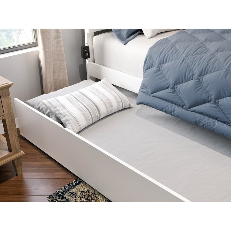 AFI Canyon Full Platform Bed with Footboard & Full Trundle in White