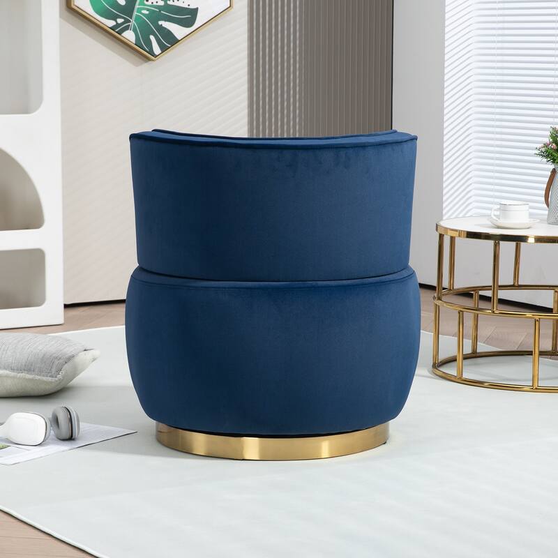 Navy Modern 25.2" Upholstered 360° Swivel Barrel Chair with Wide Upholstered and Sturdy Hardwood Frame