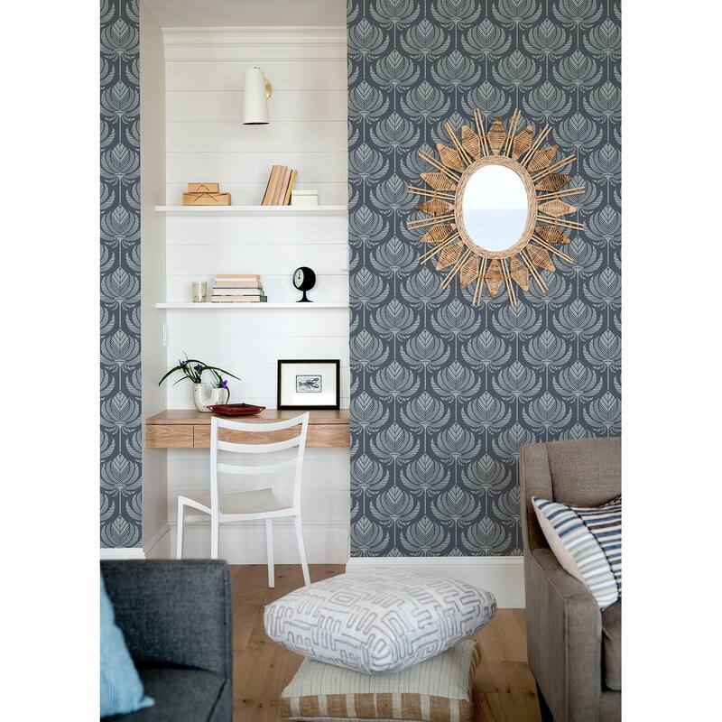 A-Street Prints Palmier Navy Lotus Fan Wallpaper