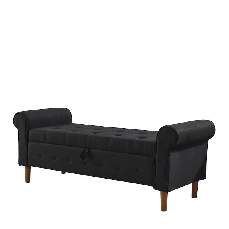 62" Bedroom Tufted Button Storage Bench, Modern Fabric Upholstered Ottoman,Window Bench,Rolled Arm Design for Bedroom