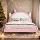 preview thumbnail 1 of 5, Twin Size Unicorn Headboard Bed, White+Pink Pink