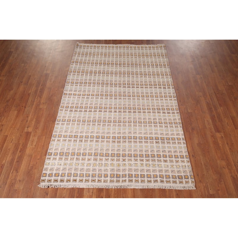 All-Over Checkered Moroccan Area Rug Handmade Wool Carpet - 4'11"x 7'6"
