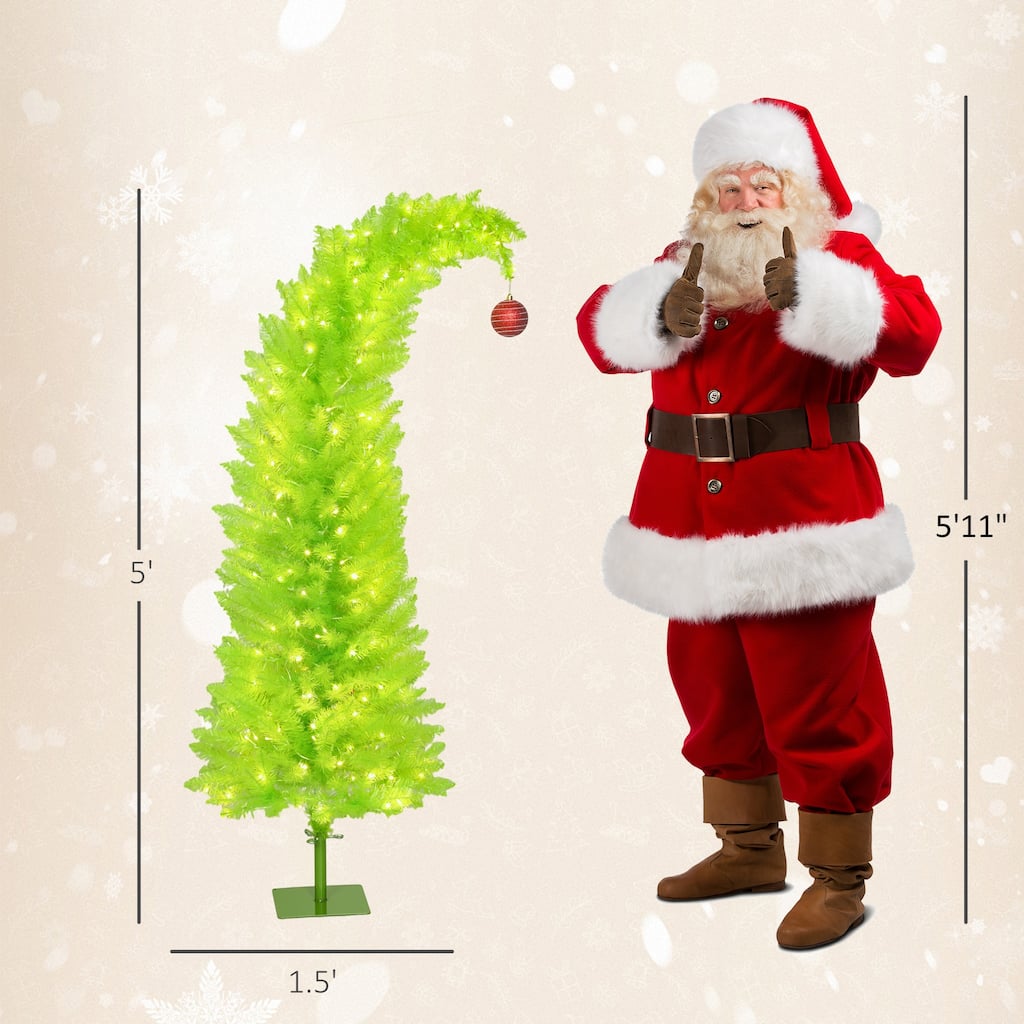 HOMCOM 5ft Whimsical Xmas Tree: Red Ball, 200 LED, 438 Tips, Metal Base, Green