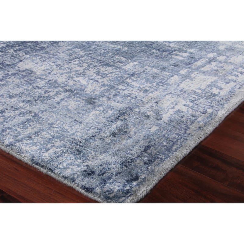 EXQUISITE RUGS Antolini Hand-loomed Bamboo Silk Blue/Ivory/Grey Area Rug.