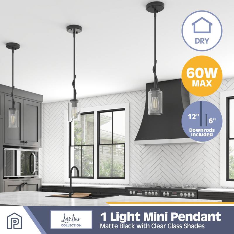 Prominence Home Lantier Mini Pendant Matte Black with Clear Glass