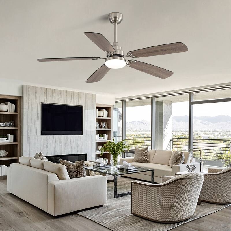 Modern 52 Inch Led Ceiling Fan With 6 Speed Wind 5 Blades Remote Control Reversible DC Motor With Light