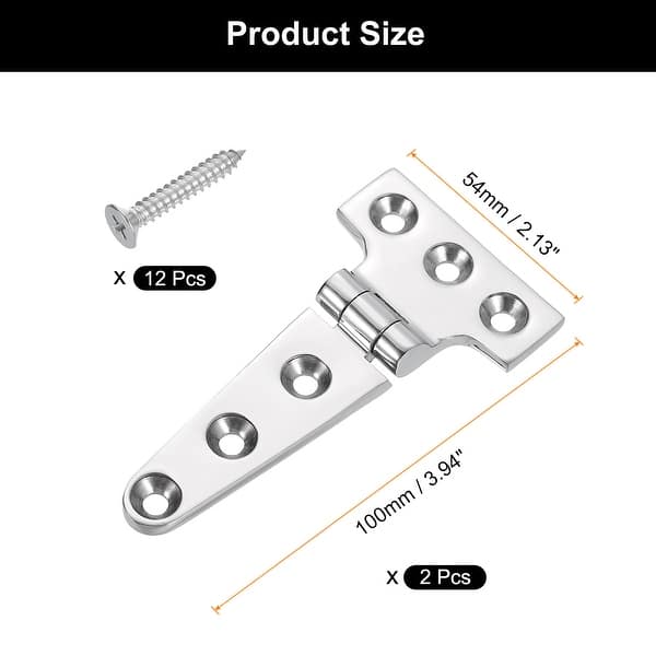 dimension image slide 2 of 3, Heavy Duty t Hinges, Marine Grade t Hinge Stainless Steel Boat Hinges Cast Strap Hinge with Screws for Boat Hatch - 4" x 2"