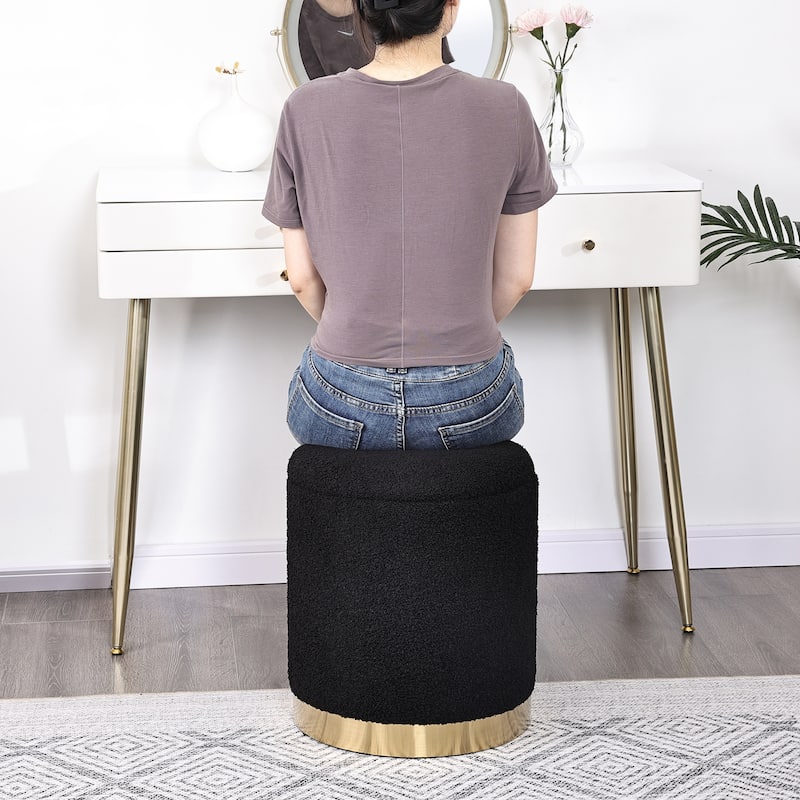 Adeco Velvet Round Storage Stool Gold Plating Base Storage Ottoman