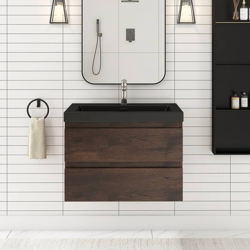 Floating Bathroom Vanity with Quartz Sand Top - Rose Wood - 29.53'' x 19.69'' x 22.44''