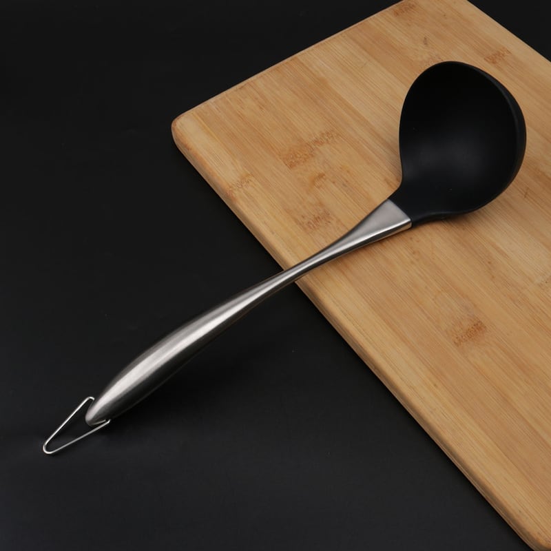 Silicone Soup Ladle Spoon Stainless Steel Handle Cookware Utensil - 11.4" x 3.3"(L*W)