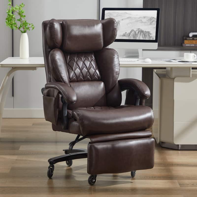 Large Computer Desk Chair,360 Swivel Office Chair With High Back,400 Lbs - Brown