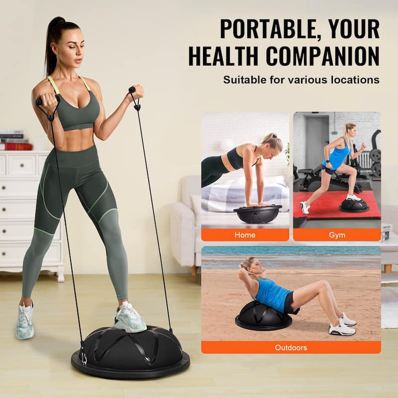 23" Half Balance Ball for Strength, Yoga, Home Gym, with Bands & Pump - 22.8x7.9 inch
