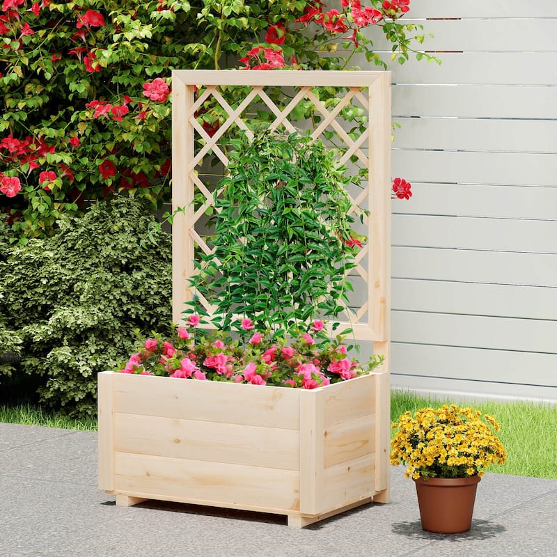 1 PCS/2 PCS Raised Garden Bed Wood Elevated Planter Box w/ Trellis