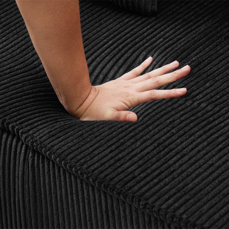 Modern U-Shaped Sectional Sofa Set Stripe Corduroy Upholstered Sofa with Light Strip and 6 Pillows