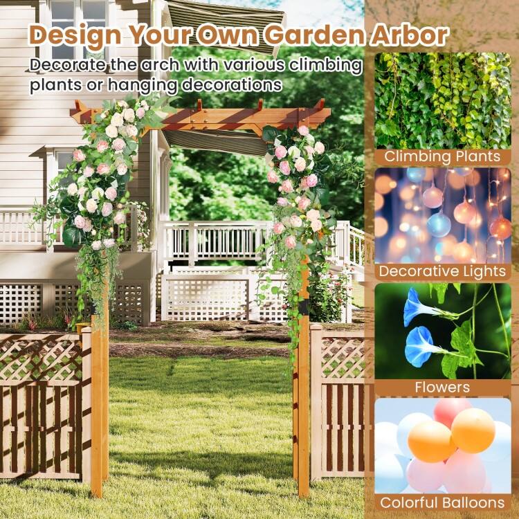 Orange Fir Wood and Metal Garden Arch with Trellises Plant Support - 55" x 24" x 85"