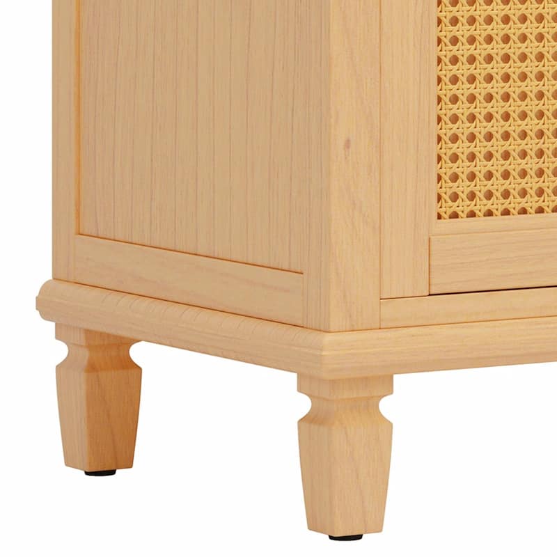 36" Rattan Bathroom Vanity with Ceramic Sink, Modern Bathroom Sink Cabinet with 2 Soft Close Doors and 3 Drawers