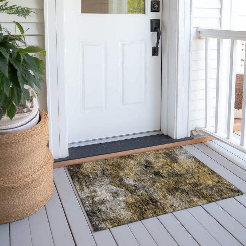 Machine Washable Indoor/ Outdoor Chantille Abstract Imprints Rug