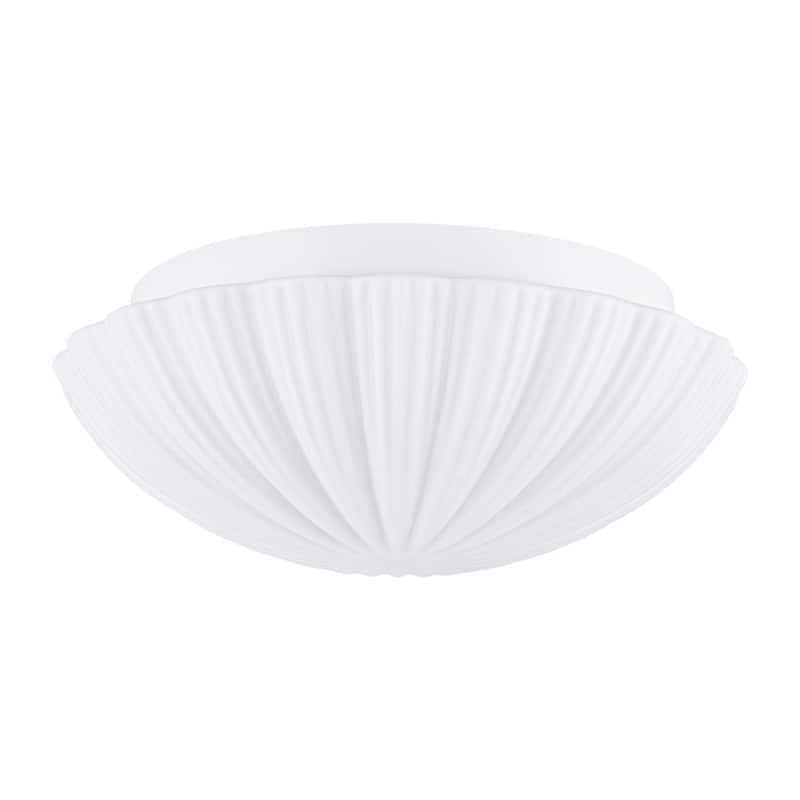 Dimmable LED White Flower Pleated Ribbed Glass Round Ceiling Light - 13.2 Inches