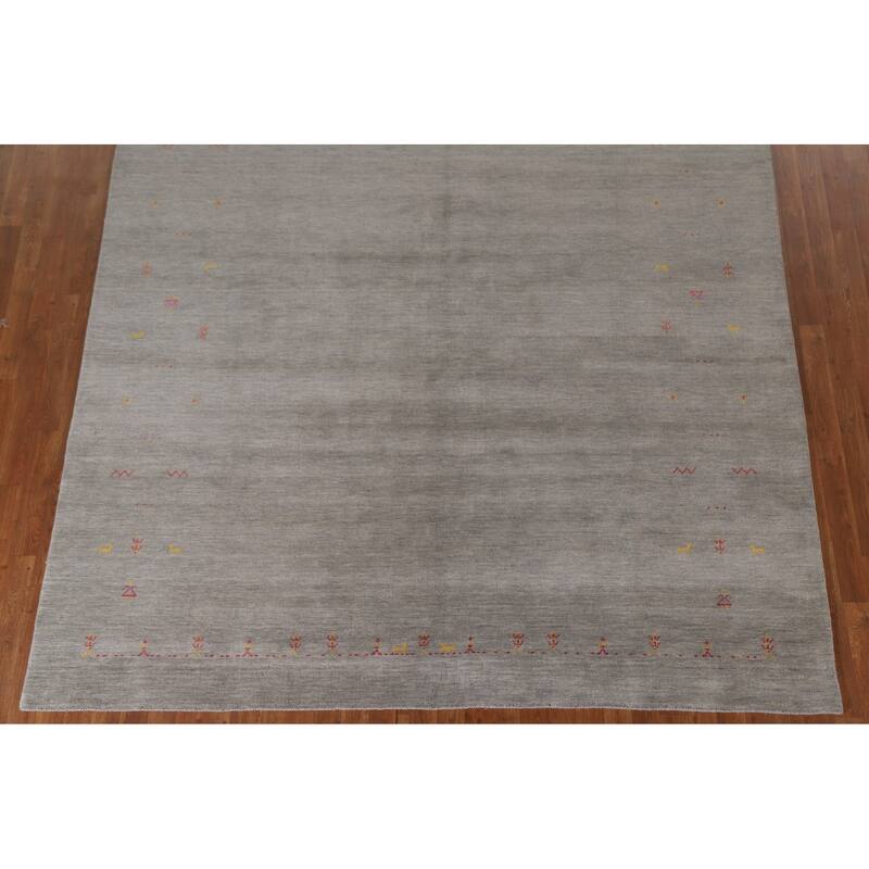 Tribal Gabbeh Area Rug Hand-Knotted Beige Wool Carpet - 8'1"x 9'8"
