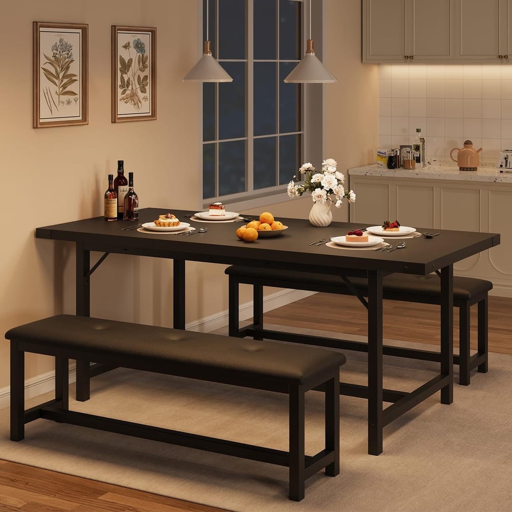 63" Large Extendable Dining Room Table Set for 4-6