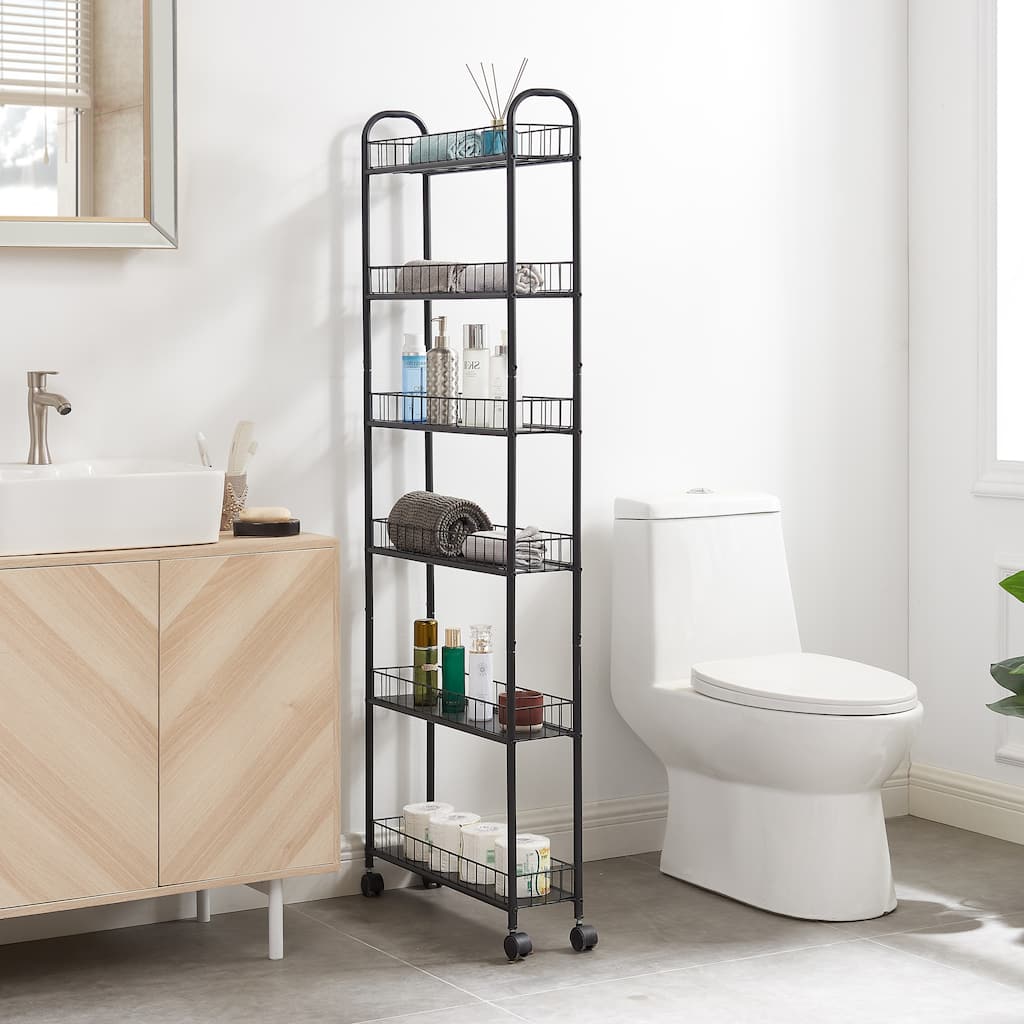 6-Tier Rolling Cart Gap Kitchen Slim Slide Out Storage Tower Rack with Wheels,6 Baskets,Laundry Narrow Piaces Utility cart