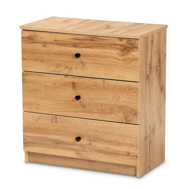 Decon Modern Oak Brown Finished Wood 3-Drawer Storage Chest - Oak