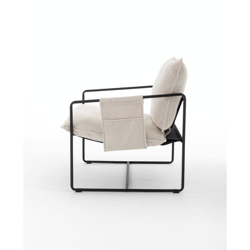 Upholstered Hanging Armchairs with Arm Pockets, Metal Frame,Set of 2