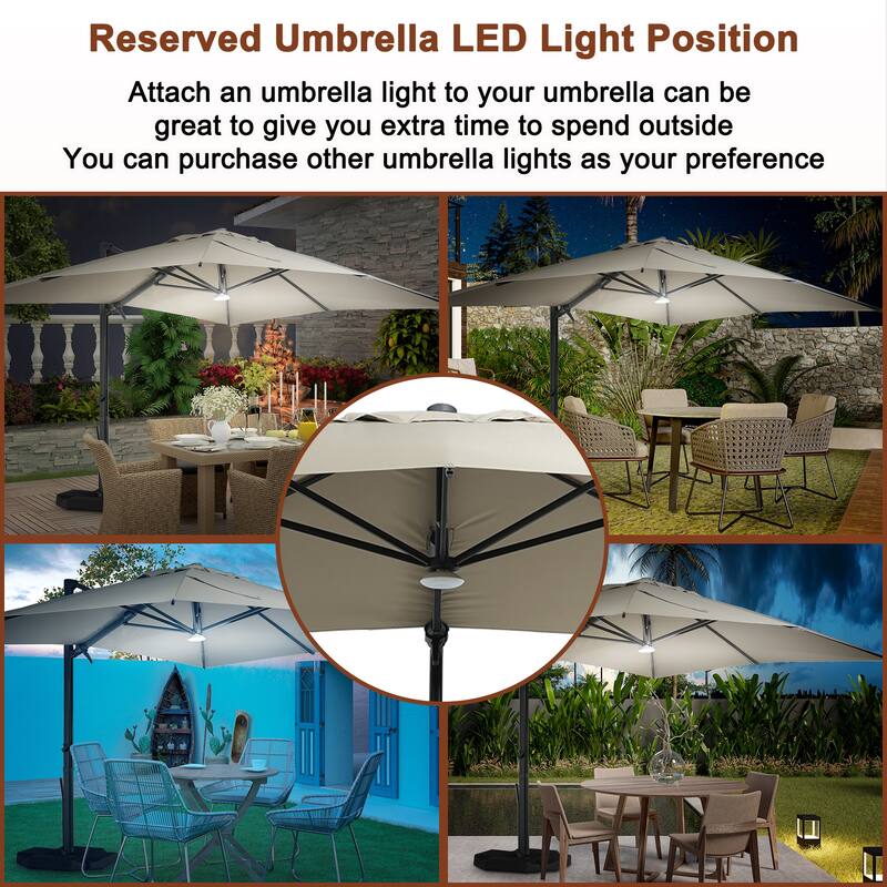 10FT Patio Square Cantilever Market Umbrella with Bluetooth Lights