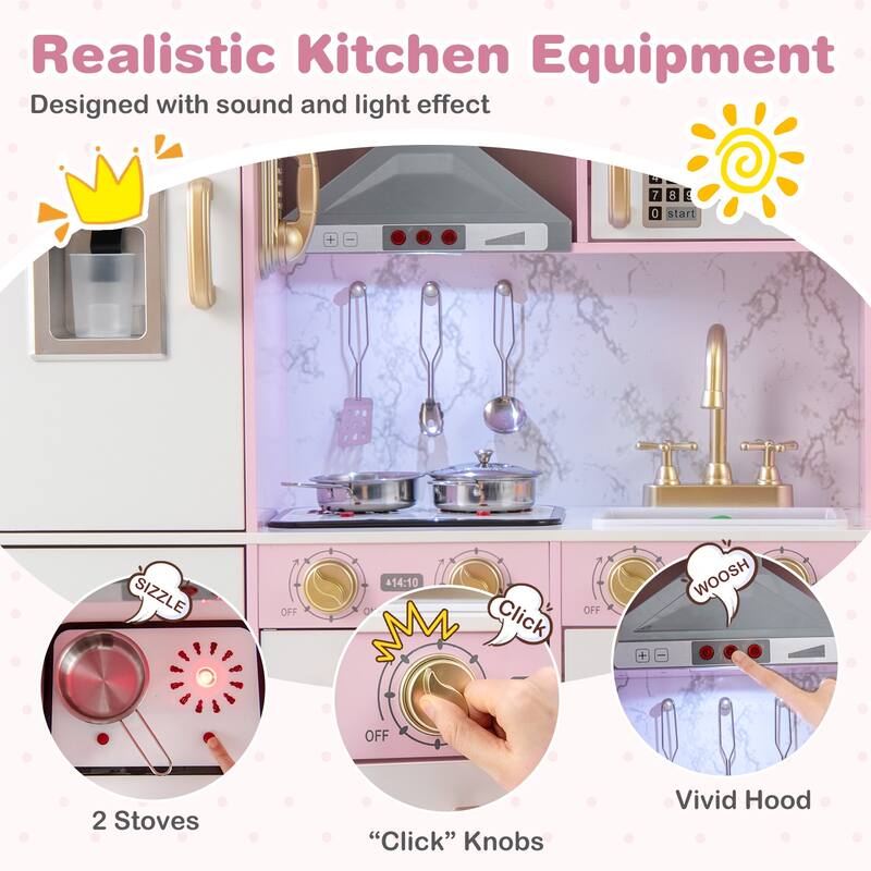 Gymax Kids Kitchen Playset w/ Apron Stoves Hood Oven Ice Maker
