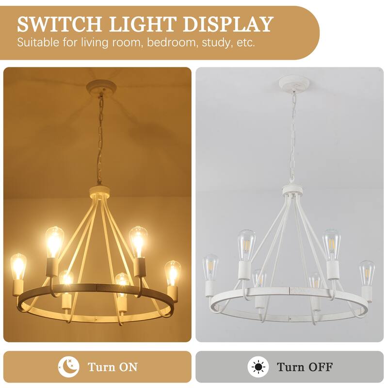 6-Light Candlestick Circle Wagon Wheel Foyer Chandelier Linear Island Chandelier Lighting for Dining Room
