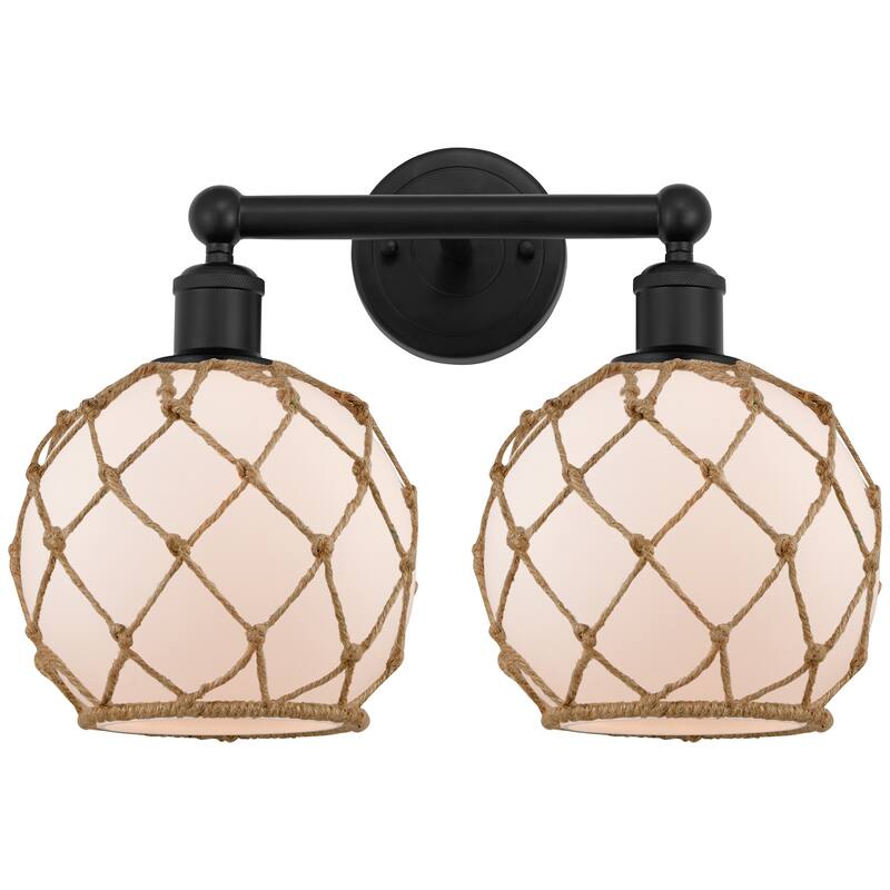 Innovations Lighting 616-2W-13-17 Farmhouse Rope Vanity Farmhouse Rope - Matte Black / White Glass with Brown Rope