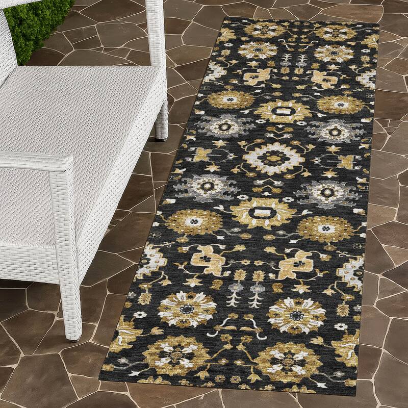 Machine Washable Indoor/ Outdoor Global Durango Chantille Rug - Black - 2'3" x 7'6"