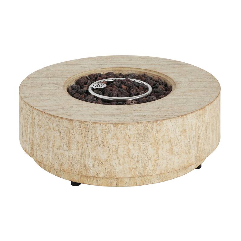 Christopher Knight Home - Trenton Outdoor Fire Pit Table and Side Table Set with Travertine Stone Texture and Durable MGO Build