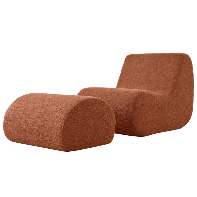 Polyester Accent Chair with Ottoman, Ergonomic Curved Design, High-Resilience Foam, and Minimalist Style