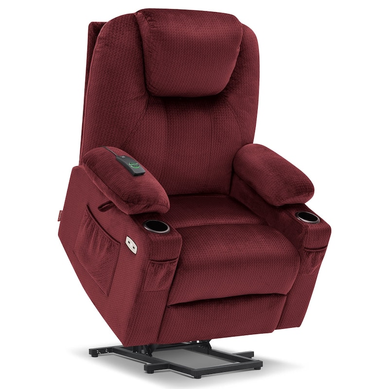 MCombo Large Power Lift Recliner Chair with Massage, Cup Holders, Extended Footrest, Fabric 7516