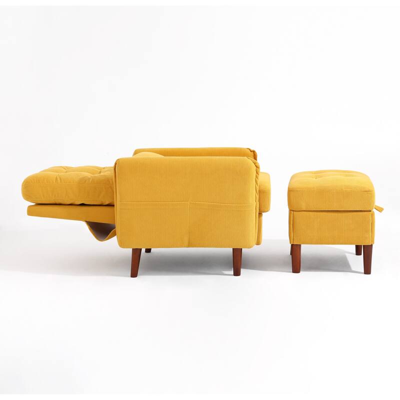 Adjustable Backrest Upholstered Accent Chair with Storage Ottoman Set