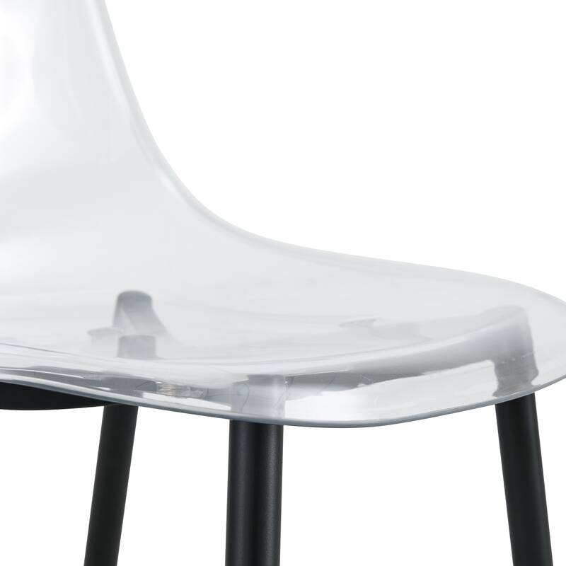 Roomfitters Transparent Plastic Dining Chairs with Black Metal Legs, Armless Crystal Nordic Style Set of 4 for Home Use, Black
