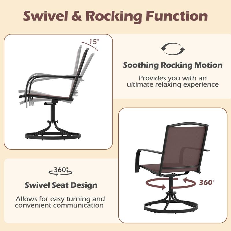 Gymax Patio Swivel Chairs Set of 2 w/ High Back & Round Metal Base for